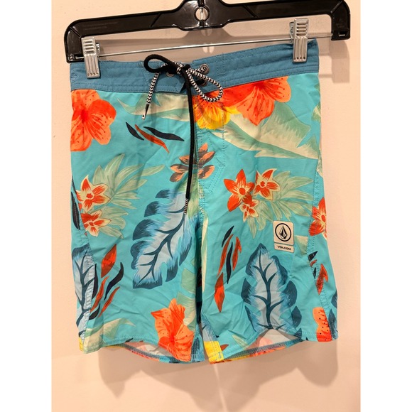 Volcom Other - Volcom Boys Teal Orange Hibiscus Floral Board Shorts Swim Trunks Size S 8 10